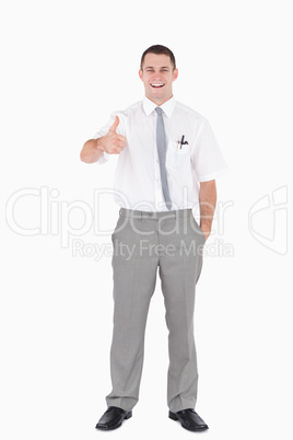 Portrait of an office worker with the thumb up