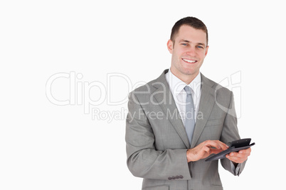 Businessman working with a calculator