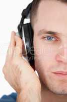 Close up of a man listening to music