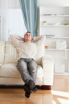 Portrait of a happy man relaxing on a couch