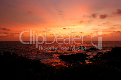 Sunset at the beach of Indian Ocean, Sri Lanka