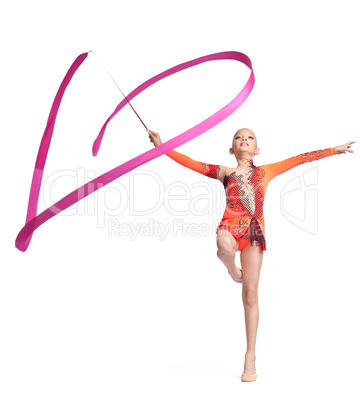 teenager doing gymnastics dance with ribbon