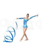 teenager doing gymnastics dance with ribbon