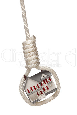 House Tied Up and Hanging in Hangman's Noose on White