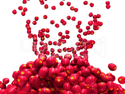 Ripe red apple falling down isolated