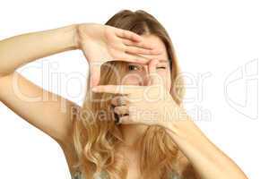 Attractive woman doing hand frame