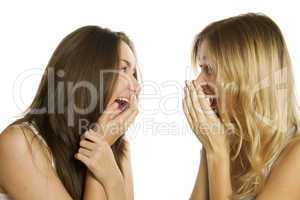 Two young women terrified and screaming