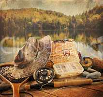 Fly fishing equipment  with vintage look