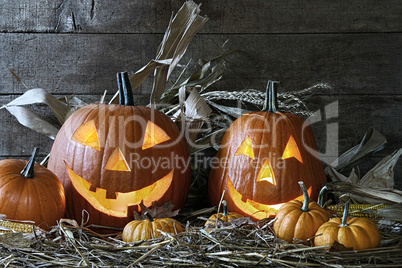 Halloween pumpkins in the barn