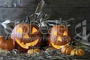Halloween pumpkins in the barn