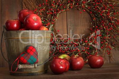 Apples in wood bucket for holiday baking