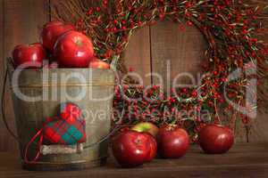 Apples in wood bucket for holiday baking