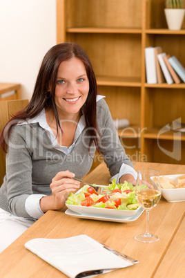 Healthy lunch at home woman read magazine