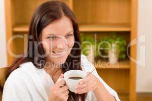 Breakfast - Smiling woman with cup of coffee