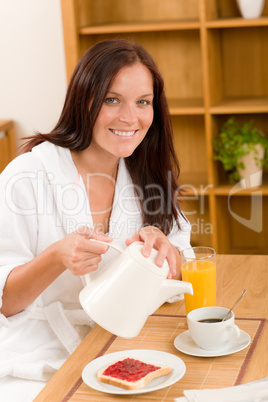 Breakfast at home happy woman with coffee