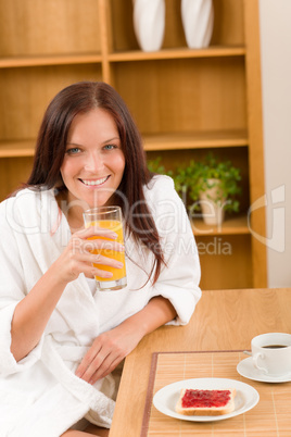 Breakfast home happy woman with orange juice