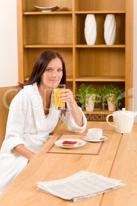 Breakfast home happy woman with orange juice