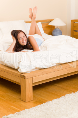 Bedroom - beautiful woman waking up white bed