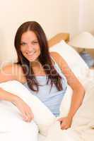 Bedroom - beautiful woman waking up white bed