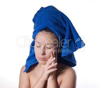 portrait of young beautiful woman after bath