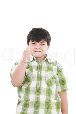 boy with finger up, isolated on white background