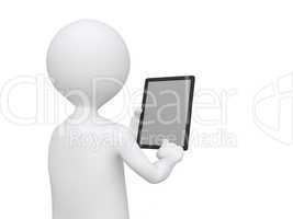 3D Businessman holding blank tablet pc. Advertising concept