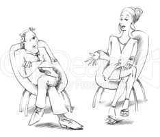 man and woman talking