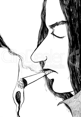 man burning a cigarette