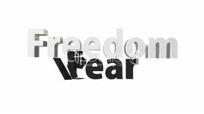 schriftzug  freedom (freiheit) zertrümmert schriftzug fear (angst)