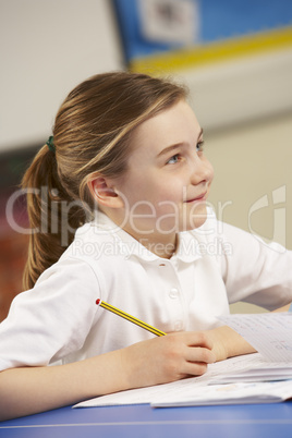 Schoolgirl Studying In Classroom