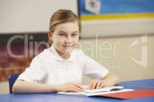 Schoolgirl Studying In Classroom