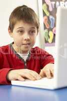 Schoolboy In IT Class Using Computer