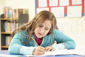 Schoolgirl Studying In Classroom
