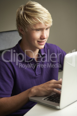 Teenage Boy Using Laptop At Home