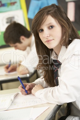 Female Teenage Student Studying In Classroom