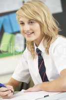 Female Teenage Student Studying In Classroom