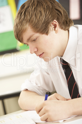 Male Teenage Student Studying In Classroom