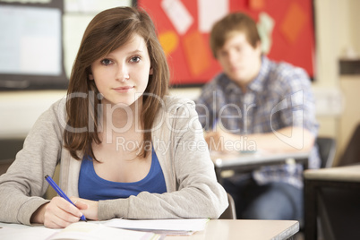 Female Teenage Student Studying In Classroom