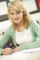 Female Teenage Student Studying In Classroom