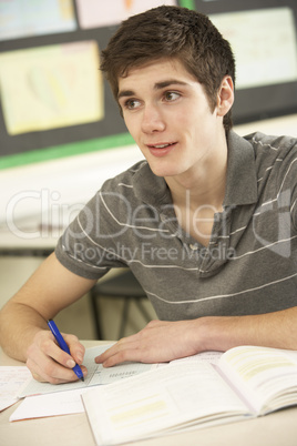 Male Teenage Student Studying In Classroom