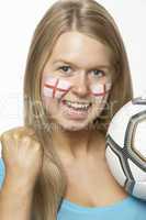 Young Female Football Fan With St Georges Flag Painted On Face