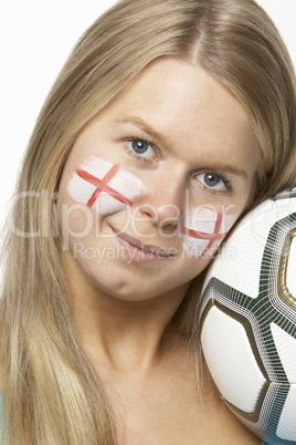 Young Female Football Fan With St Georges Flag Painted On Face