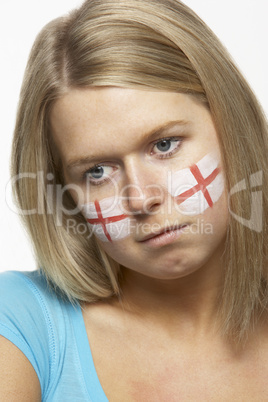 Sad Young Female Sports Fan With St Georges Flag Painted On Face