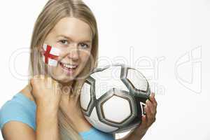 Young Female Football Fan With St Georges Flag Painted On Face