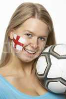 Young Female Football Fan With St Georges Flag Painted On Face