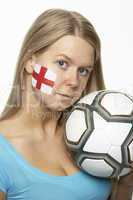 Sad Young Female Football Fan With St Georges Flag Painted On Fa