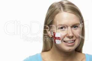 Young Female Sports Fan With St Georges Flag Painted On Face