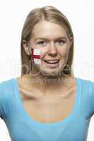 Young Female Sports Fan With St Georges Flag Painted On Face