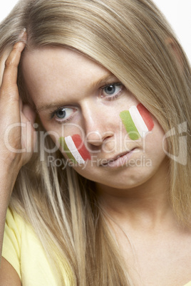 Disappointed Young Female Sports Fan With Italian Flag Painted O