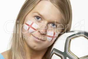 Young Female Football Fan With St Georges Flag Painted On Face